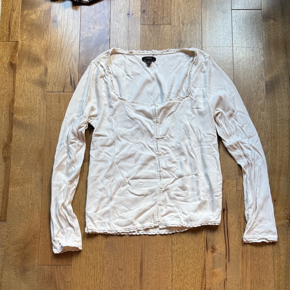 Women's Ribbed Cream Long Sleeve Top
